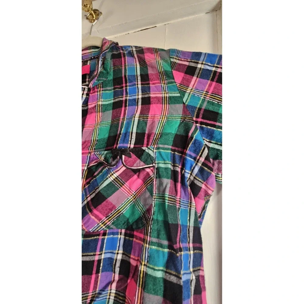 Victoria's Secret 2pc set Pajamas metallic silver plaid‎ cotton button womens XL